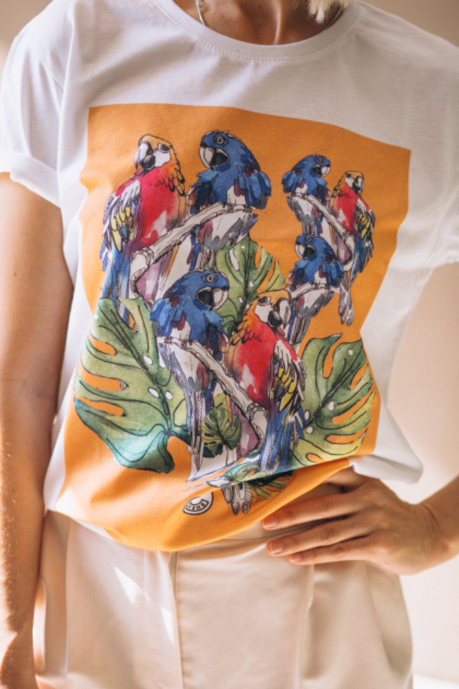 impresion de camiseta en pie de durazno