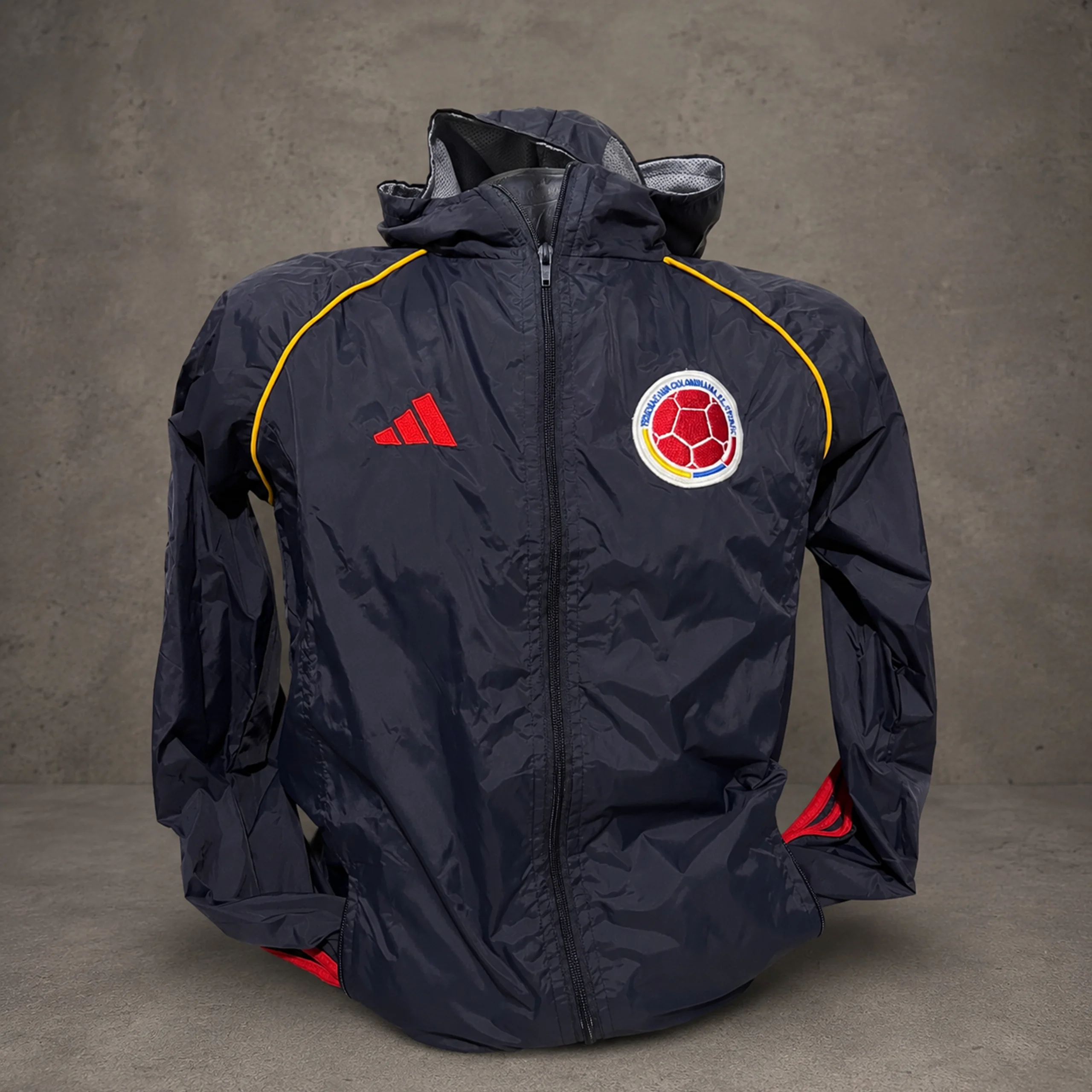 chaqueta selección colombiana, nylon, logos bordados